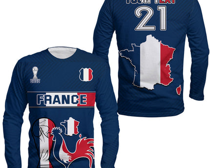 (Custom Personalised) France Rooster Les Bleus Football Long Sleeve Shirt