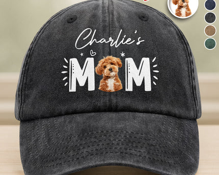 Custom Photo Dog Cat - Dog Mom Cat Mom Washed Denim Baseball Cap