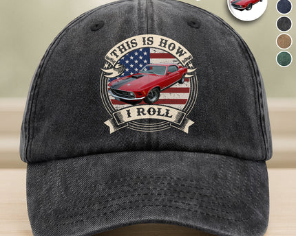 This Is How I Roll - Custom Car Photo Route 66 Vintage Washed Denim Baseball Cap