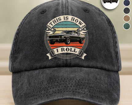 This Is How I Roll - Custom Car Photo Route 66 Vintage Washed Denim Baseball Cap