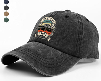 This Is How I Roll - Custom Car Photo Route 66 Vintage Washed Denim Baseball Cap
