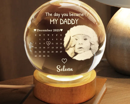 Custom Photo Calendar The Day You Became My Mommy - Personalized Crystal Globe Lamp