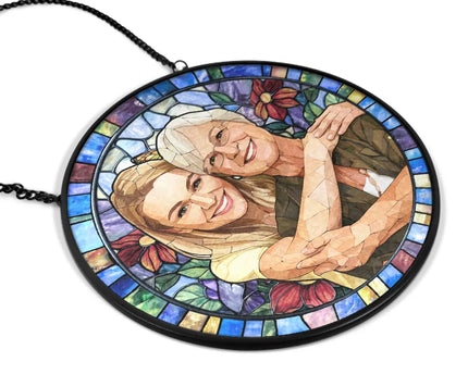 Custom Photo Stained Glass Portrait Mom Grandma Parents Family - Personalized Stained Glass Window Hanging Suncatcher