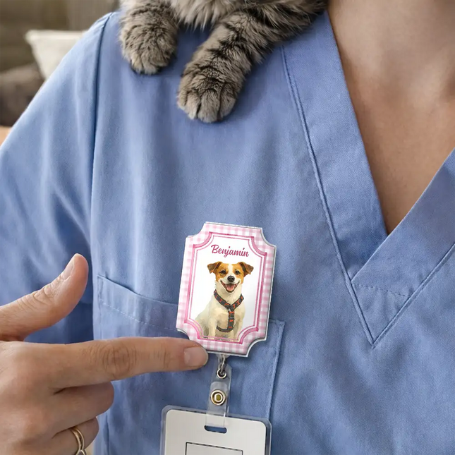 Custom Photo Realistic Watercolor Art Watercolor Dog Cat Pet Portrait Vintage - Personalized Badge Reel