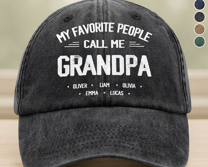 Personalized My Favorite People Call Me Daddy Vintage Washed Denim Baseball Cap