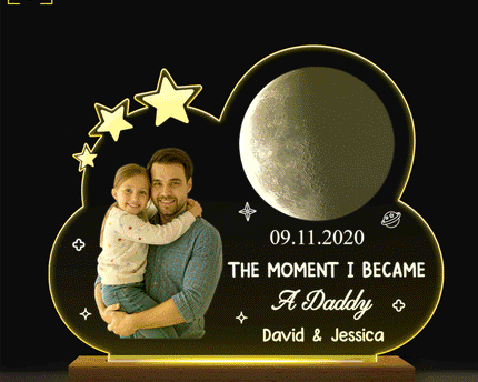 Custom Photo Moon Phase The Moment I Became A Dad - Personalized 3D Led Light Wooden Base