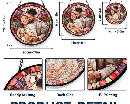 Custom Photo Stained Glass Portrait Mom Grandma Parents Family - Personalized Stained Glass Window Hanging Suncatcher