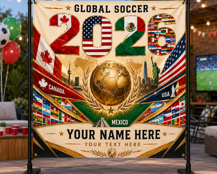 Personalized Global Soccer 2026 Backdrop Custom Name Gift for Sports Fans