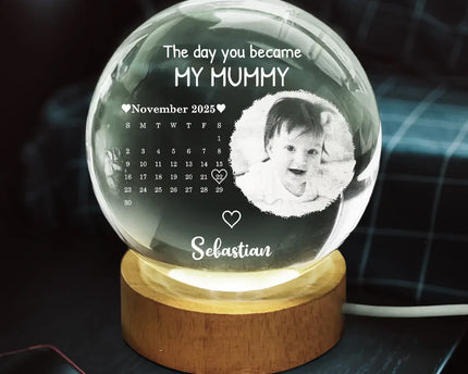 Custom Photo Calendar The Day You Became My Mommy - Personalized Crystal Globe Lamp
