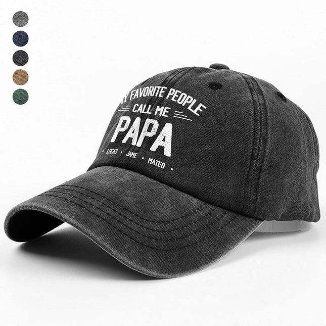 Personalized My Favorite People Call Me Daddy Vintage Washed Denim Baseball Cap