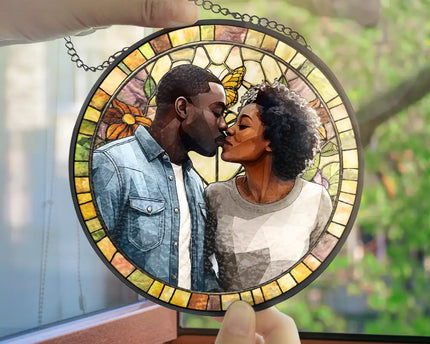 Custom Photo Stained Glass Portrait Mom Grandma Parents Family - Personalized Stained Glass Window Hanging Suncatcher