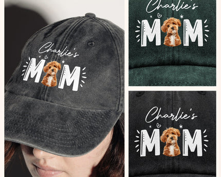 Custom Photo Dog Cat - Dog Mom Cat Mom Washed Denim Baseball Cap