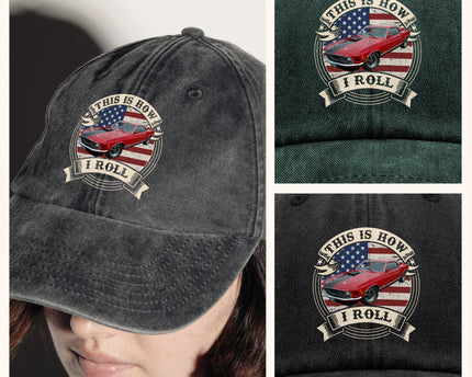 This Is How I Roll - Custom Car Photo Route 66 Vintage Washed Denim Baseball Cap
