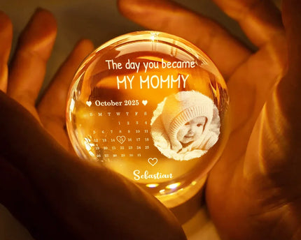 Custom Photo Calendar The Day You Became My Mommy - Personalized Crystal Globe Lamp