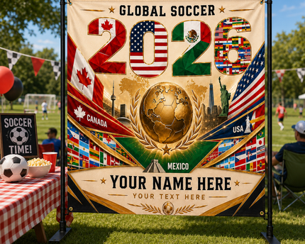 Personalized Global Soccer 2026 Backdrop Custom Name Gift for Sports Fans