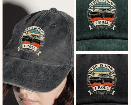 This Is How I Roll - Custom Car Photo Route 66 Vintage Washed Denim Baseball Cap