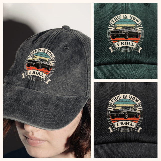 This Is How I Roll - Custom Car Photo Route 66 Vintage Washed Denim Baseball Cap