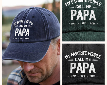 Personalized My Favorite People Call Me Daddy Vintage Washed Denim Baseball Cap
