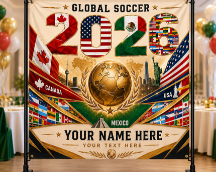 Personalized Global Soccer 2026 Backdrop Custom Name Gift for Sports Fans