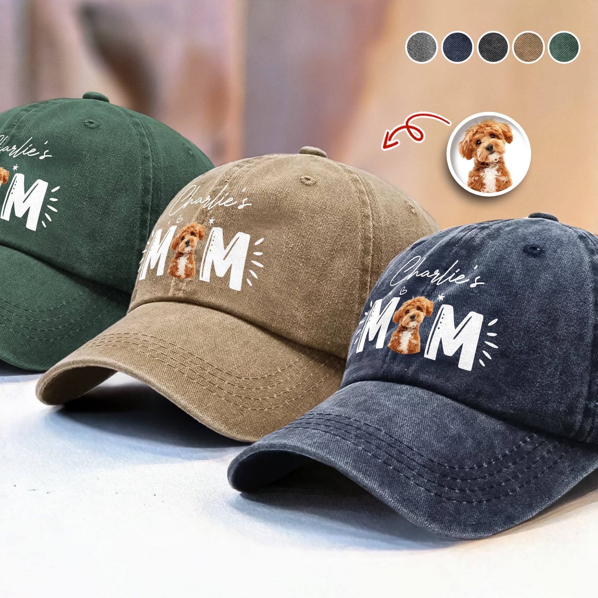 Custom Photo Dog Cat - Dog Mom Cat Mom Washed Denim Baseball Cap