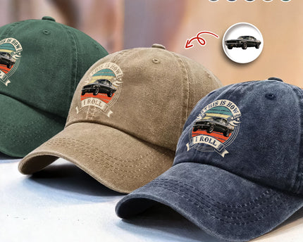 This Is How I Roll - Custom Car Photo Route 66 Vintage Washed Denim Baseball Cap