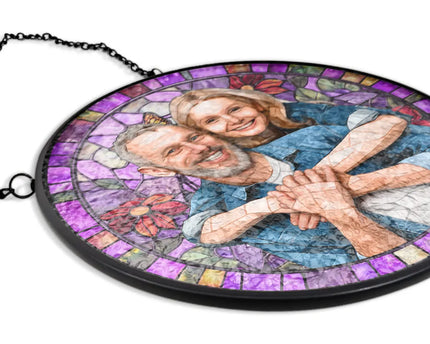 Custom Photo Stained Glass Portrait Mom Grandma Parents Family - Personalized Stained Glass Window Hanging Suncatcher