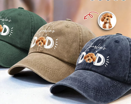 Custom Photo Dog Cat - Dog Mom Cat Mom Washed Denim Baseball Cap