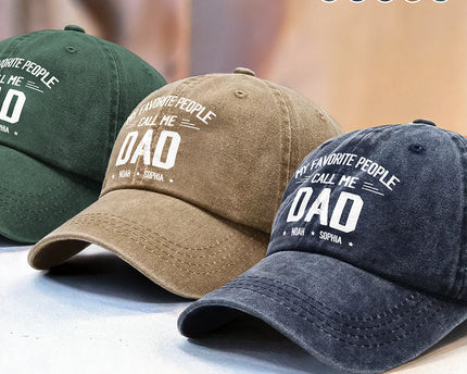 Personalized My Favorite People Call Me Daddy Vintage Washed Denim Baseball Cap