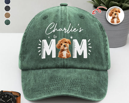 Custom Photo Dog Cat - Dog Mom Cat Mom Washed Denim Baseball Cap