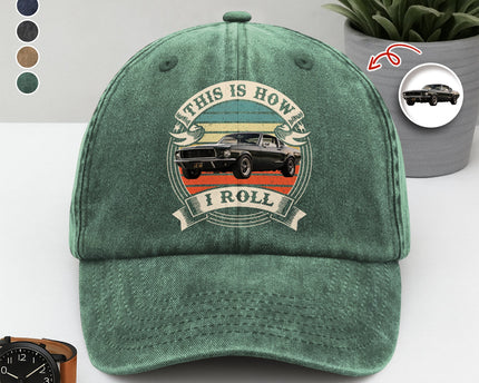 This Is How I Roll - Custom Car Photo Route 66 Vintage Washed Denim Baseball Cap