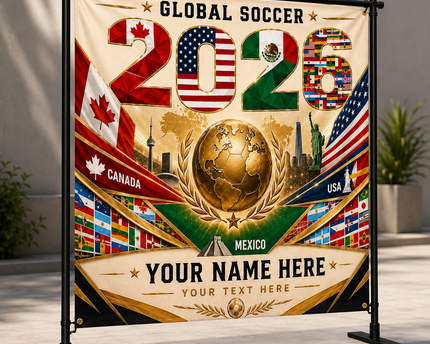 Personalized Global Soccer 2026 Backdrop Custom Name Gift for Sports Fans
