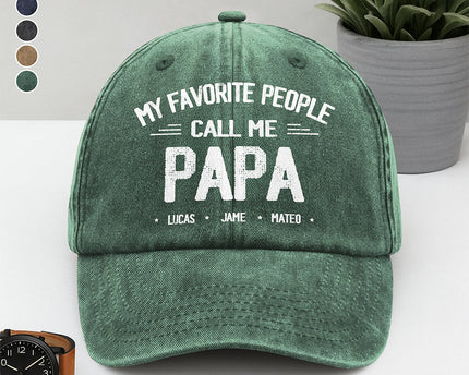 Personalized My Favorite People Call Me Daddy Vintage Washed Denim Baseball Cap