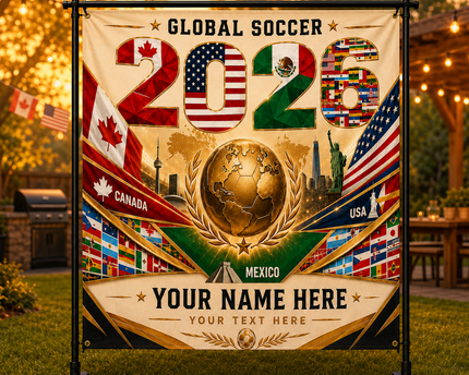 Personalized Global Soccer 2026 Backdrop Custom Name Gift for Sports Fans