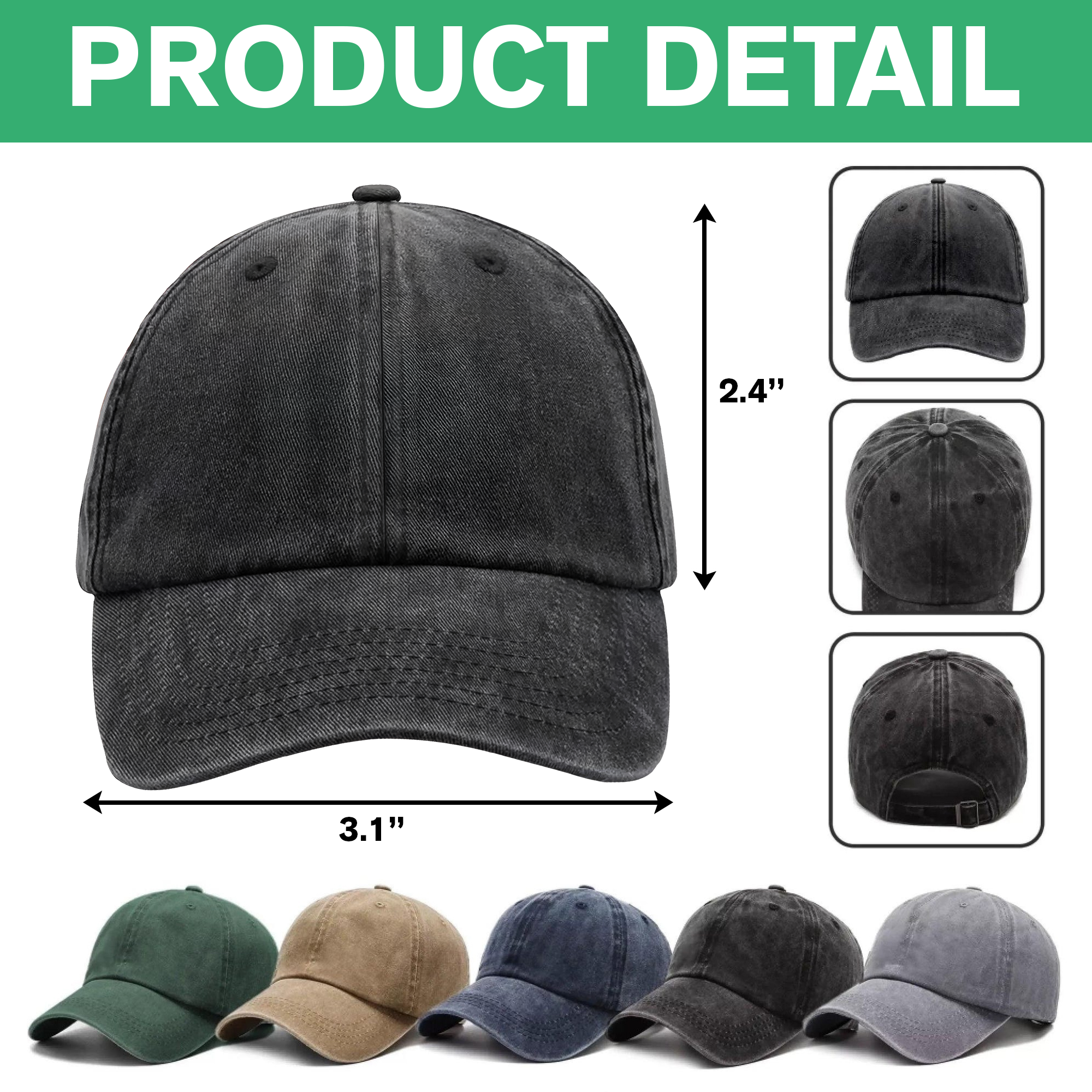 Custom Dog Cat Photo Washed Denim Baseball Cap