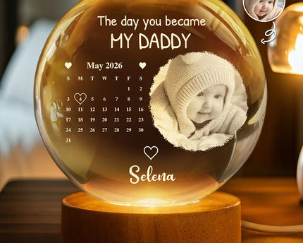 Custom Photo Calendar The Day You Became My Mommy - Personalized Crystal Globe Lamp