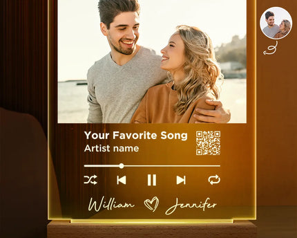 Custom Photo Song QR Code - Personalized 3D Led Light Wooden Base
