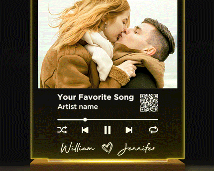 Custom Photo Song QR Code - Personalized 3D Led Light Wooden Base
