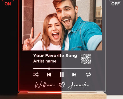 Custom Photo Song QR Code - Personalized 3D Led Light Wooden Base