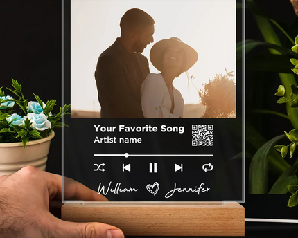 Custom Photo Song QR Code - Personalized 3D Led Light Wooden Base