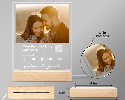 Custom Photo Song QR Code - Personalized 3D Led Light Wooden Base