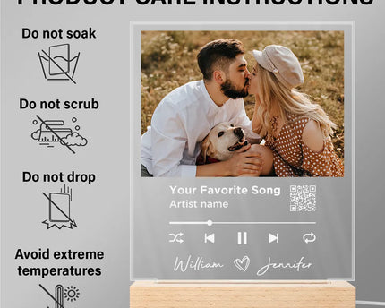 Custom Photo Song QR Code - Personalized 3D Led Light Wooden Base