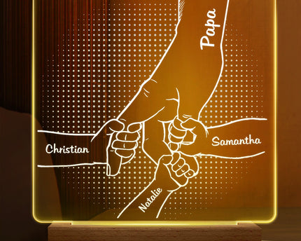 Hand In Hand, I Will Always Protect You - Personalized Custom 3D Led Light Wooden Base