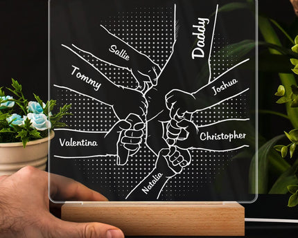 Hand In Hand, I Will Always Protect You - Personalized Custom 3D Led Light Wooden Base