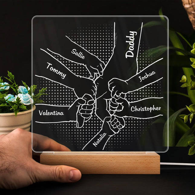 Hand In Hand, I Will Always Protect You - Personalized Custom 3D Led Light Wooden Base