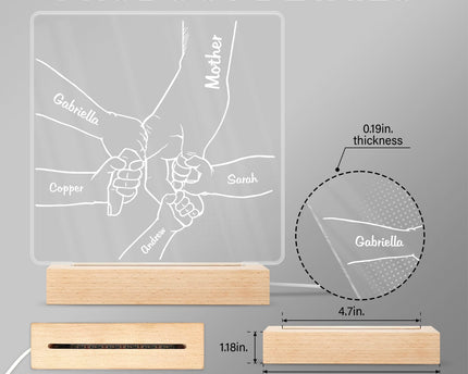 Hand In Hand, I Will Always Protect You - Personalized Custom 3D Led Light Wooden Base