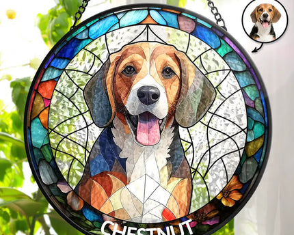 Custom Photo Portrait Dog Cat Family - Personalized Stained Glass Window Hanging Suncatcher