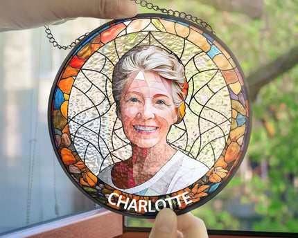 Custom Photo Portrait Dog Cat Family - Personalized Stained Glass Window Hanging Suncatcher