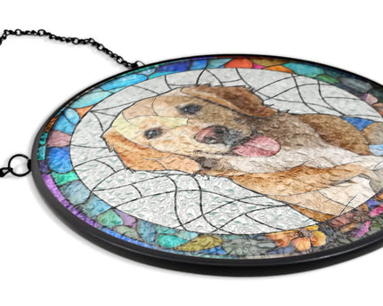 Custom Photo Portrait Dog Cat Family - Personalized Stained Glass Window Hanging Suncatcher