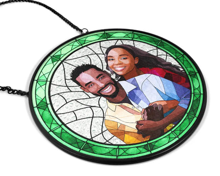 Custom Photo Portrait Couple Family - Personalized Stained Glass Window Hanging Suncatcher