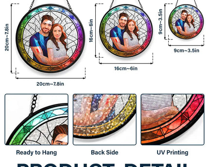Custom Photo Portrait Couple Family - Personalized Stained Glass Window Hanging Suncatcher